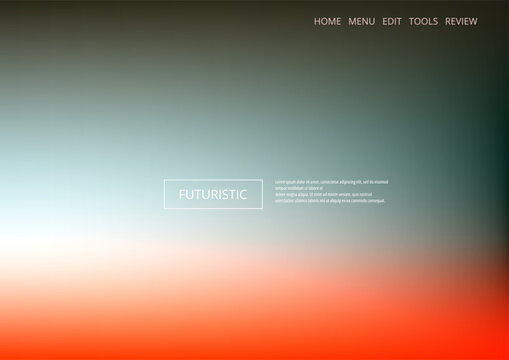 Futuristic gradient background with abstract blurred effect and navigation menu.