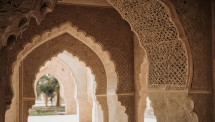 Ornate Arches and Lattice Work in Amber Fort, Jaipur, India.