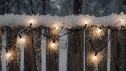 Snowy Fence with Glowing Lights - A Winter Holiday Scene.