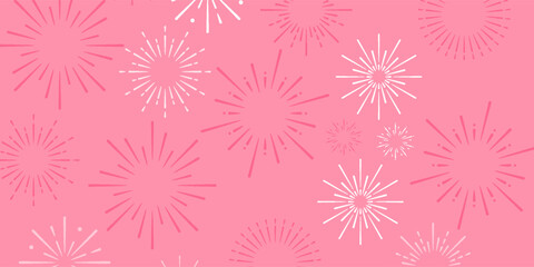 Happy Valentines Day text with fireworks and hearts on pink background for greeting card. Romantic celebration banner template. © Achmad Sukriyadi