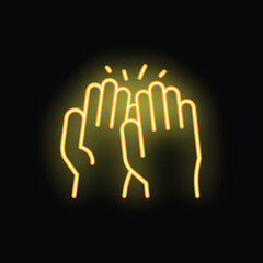 Fototapeta premium Neon sign of four hands clapping, celebrating a success or achievement