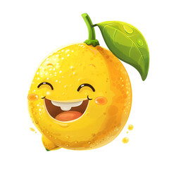 Obraz premium Cute cartoon lemon with cheerful smile and bright yellow peel, playful vector illustration, professional stock quality 