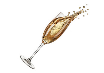 Champagne glass with sparkling bubbles isolated on transparent background