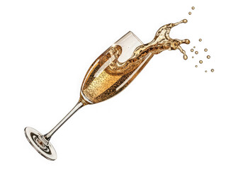 Champagne glass with bubbles, isolated on transparent background