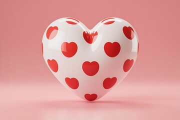 A single 3D heart, glossy white with bright red heart-shaped polka dots, for a playful Valentine's Day design.