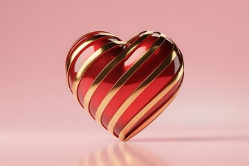 Luxury Striped Heart for Valentine's Day. Elegant 3D Rendering of a Red Glass Hearts, Perfect for February 14th Romance.
