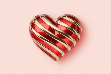 Top View Luxury Heart for Valentine's Day. 3D Render of a Red Glossy Heart on a Pink Background for February 14th.