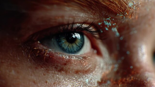 Closeup of human eye with network lines symbolizing artificial intelligence