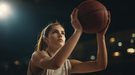 Athletic female shooting an intense free throw