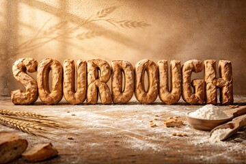 Sourdough Typographic Artistic Display Enhancing Culinary Creativity and Tradition Within Rustic Bakery Environments Capturing Textural Depth and Artisan Craftsmanship