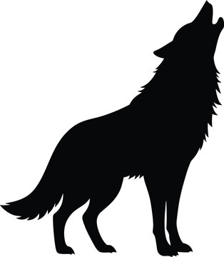 black howling wolf silhouette on transparent background
