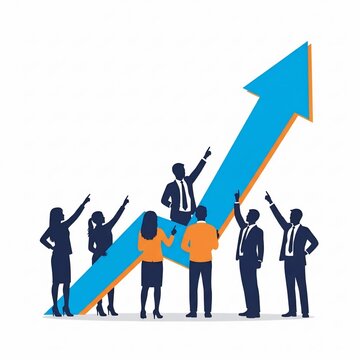 A group of business professionals celebrating a successful upward trend