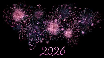 New Year 2026 greeting design with elegant firework line art and modern minimal style