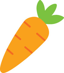 orange carrot flat icon with green leaves on transparent background