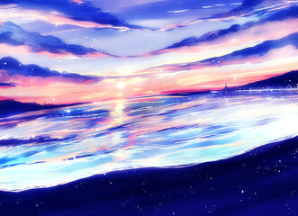 手を繋ぐ男女　足跡　シルエット