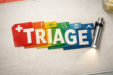 Visual representation of medical triage system showcasing colored labels illustrating urgent care processes and health assessment, symbolizing efficient emergency response management