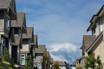 Row of modern houses in Vancouver BC, Canada