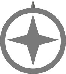 silver compass icon pointing north on transparent background
