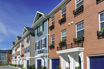 Row of modern townhouses in Vancouver, BC, Canada