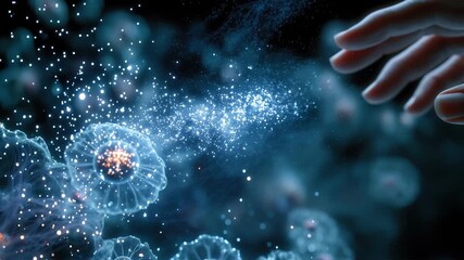 Blue glowing liquid dropper filling glass vial in futuristic biotechnology lab - Powered by Adobe