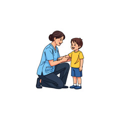 Fototapeta premium Nurse Examining Young Boy with Sore Throat.