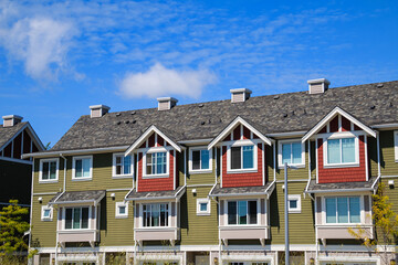 Row of modern townhouses in Vancouver, BC, Canada