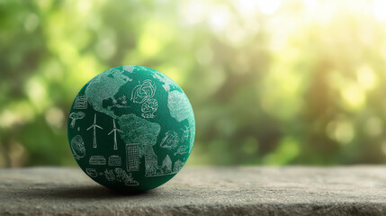 Green Business Growth and Sustainable Investment Finance &ndash; ESG and Sustainability Funds Icons Around Green Earth with Copy Space