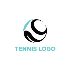 Abstract tennis ball logo design with flowing lines and teal accents