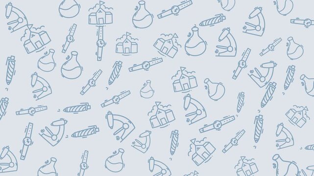 Education doodle style pattern featuring whimsical line drawings of science and school icons.