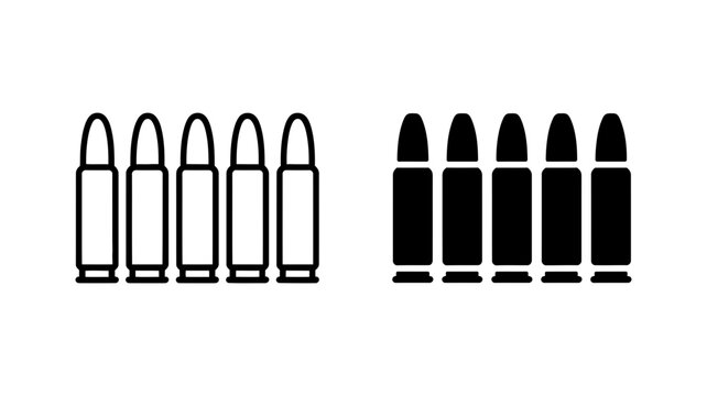 Vector illustration of bullet ammunition icons in line art and solid silhouette style