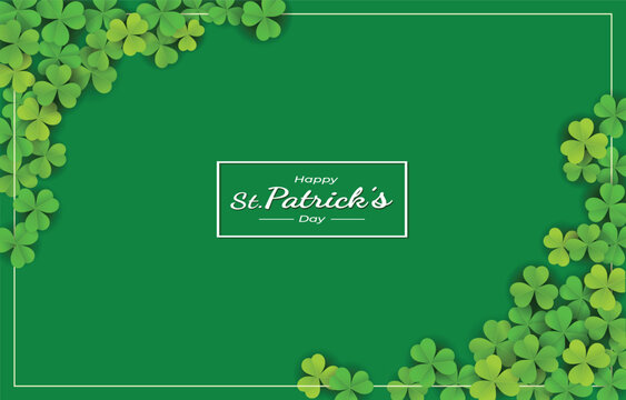 A vibrant green st patrick s day background with clover leaves and a central greeting