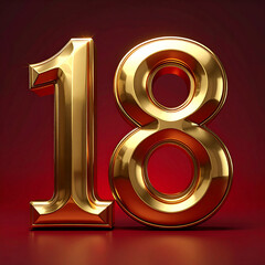 Gold number eighteen against red background