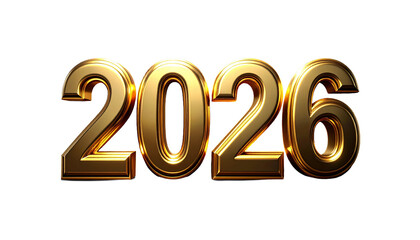 Golden 2026 year numbers with transparent background
