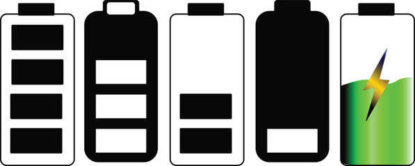 A battery charge level up black vector illustration,
indicator level battery charging icon set vector. 