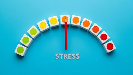 Visual metaphor showing a red pencil pointing to high stress levels on a colorful indicator gauge