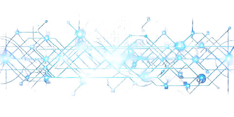 Blue glowing circuit board with geometric shapes on white isolated on a transparent background