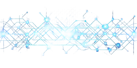 Blue glowing circuit board with geometric shapes on white isolated on a transparent background