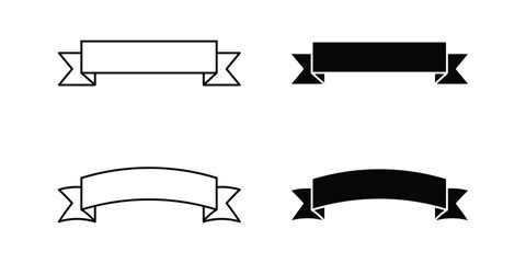 black ribbon banners set in black silhouette and outline. Vector illustration for advertising luxury style.