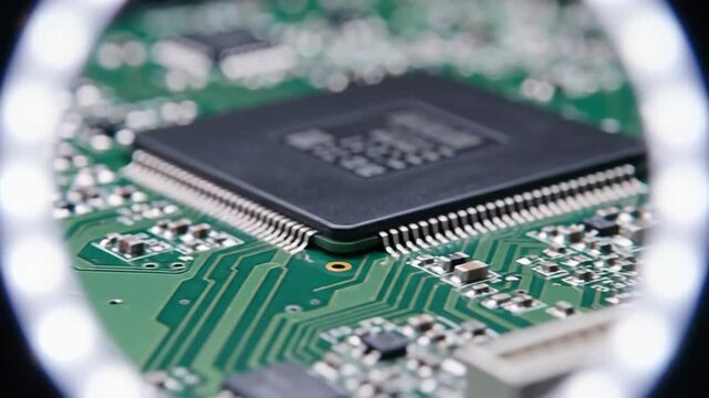 Close Up View of a Computer Circuit Board with Microchip