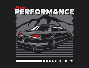 Fototapeta premium 90s car illustration with background and text for vector graphic