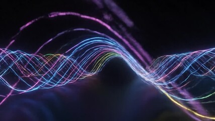 Abstract glowing waveforms against black background - Powered by Adobe