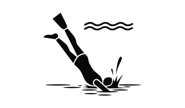A simple black and white illustration of a person diving into water