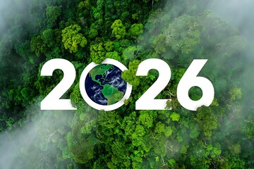  Green Forest Forming 2026 Text with Earth Globe 