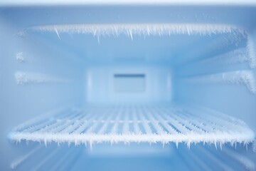 Frosty Empty Freezer Interior Covered in Thick Ice Buildup