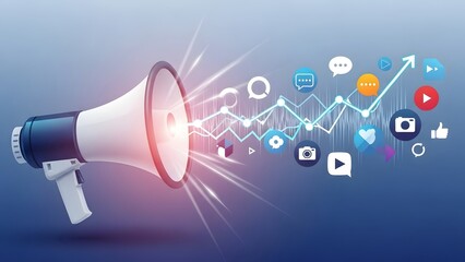 A 3d illustration of a red glass megaphone icon and loudspeaker bullhorn object for business communication and loud sound concept isolated on a white background