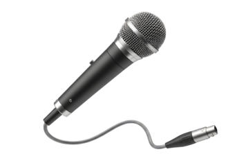 Black microphone with silver details Isolated on transparent background