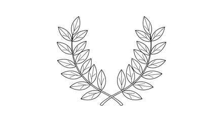 A symmetrical laurel wreath drawn in a simple black and white outline style symbolizing victory honor or achievement on a white background.