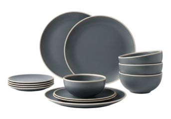 Light blue ceramic dinnerware set Isolated on transparent background