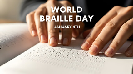 World braille day: hands gently read embossed dots on an open book, commemorating january 4th isolated on transparent background, Vector, illustration