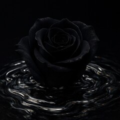 Black Rose Dark Water Ripple Velvet Floral Petals with Mysterious Moody Background